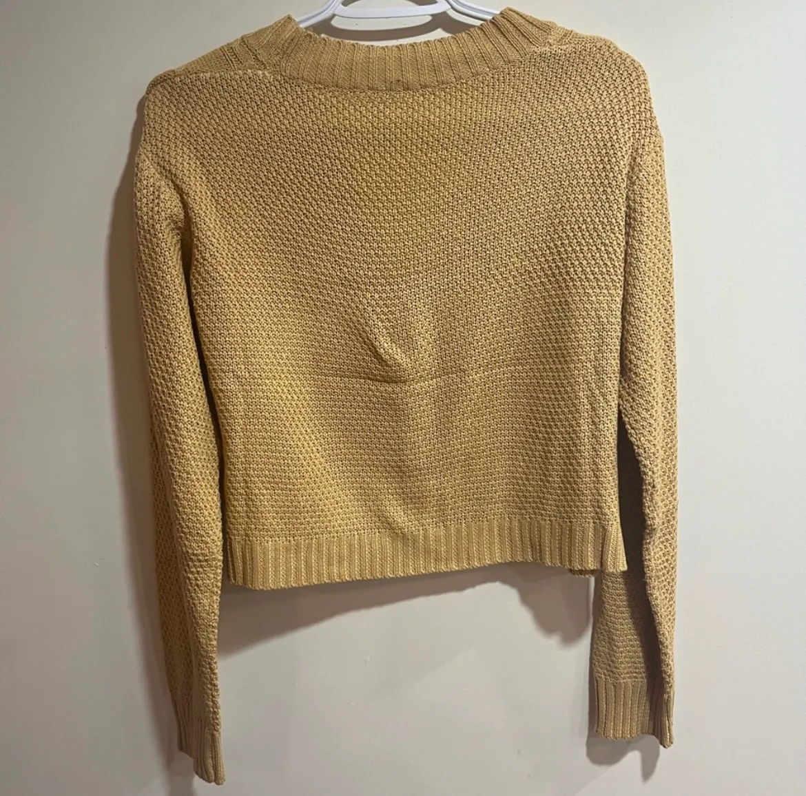 Mustard yellow crochet knit cardigan NWOT image indicator(8)