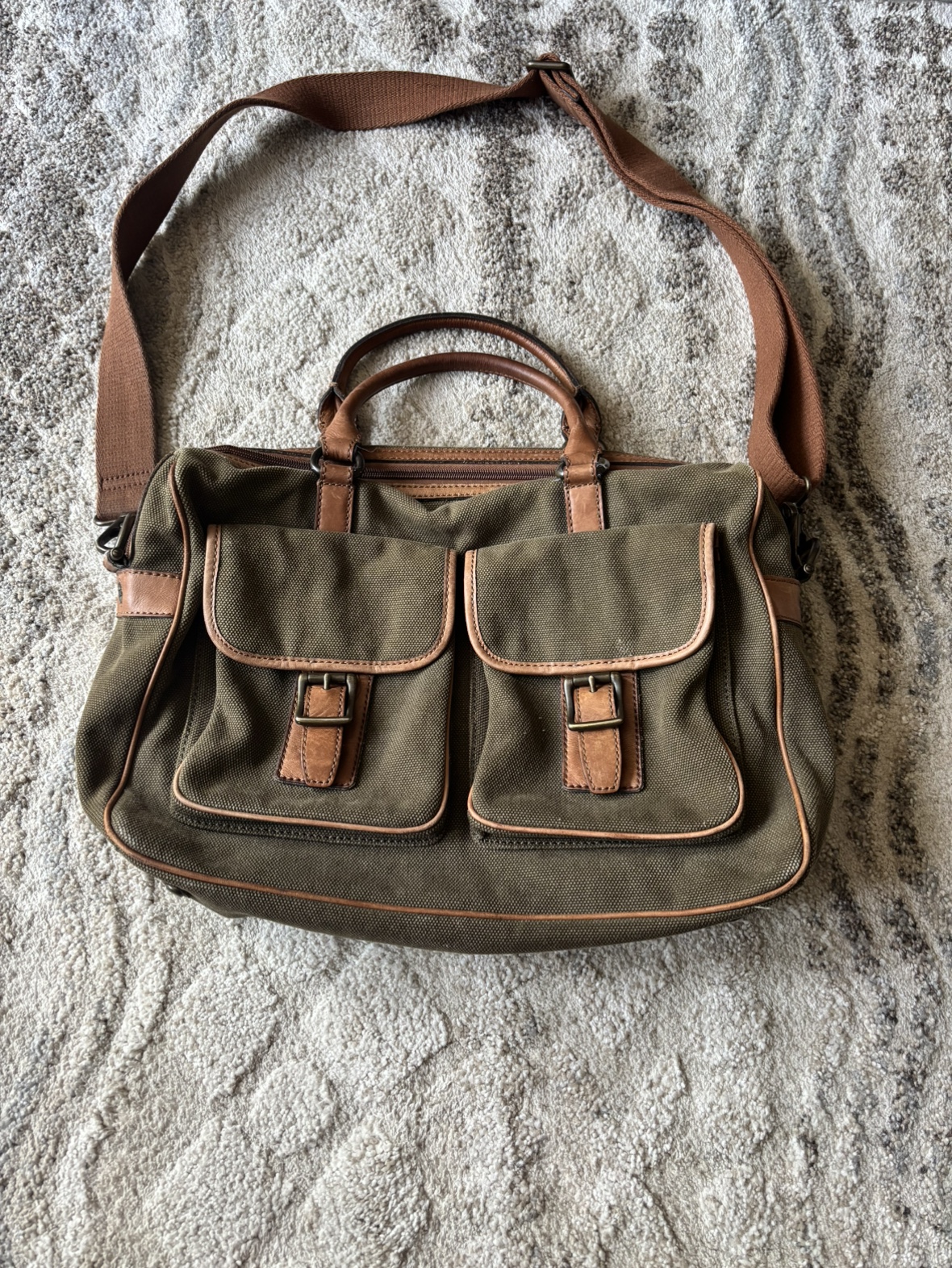Fossil Green Canvas Laptop/Messenger Bag