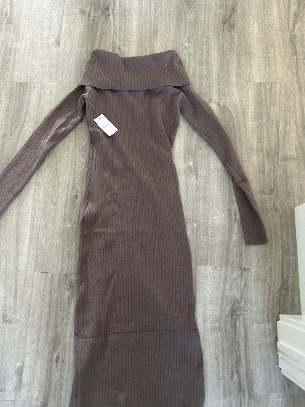 Brown Off the Shoulder Long Sleeve Knit Dress