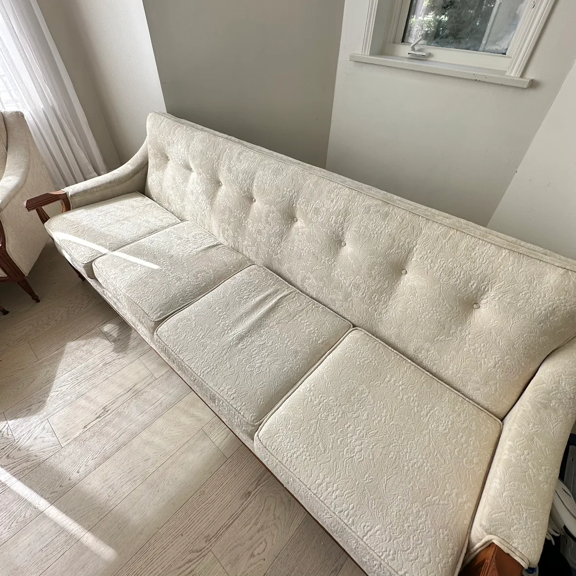 Set of Ivory White 4-seat sofa and armchair with ottoman image indicator(9)