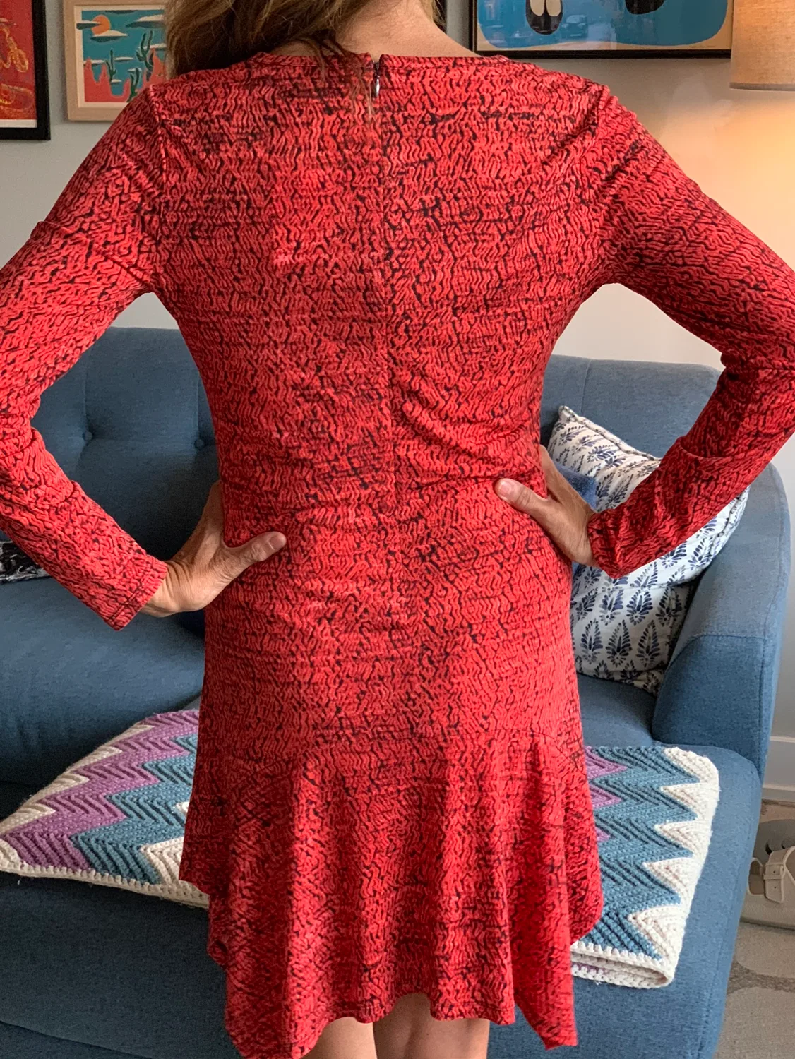 Michael Kors Red Asymmetrical Dress w/ Drop Waist image indicator(3)