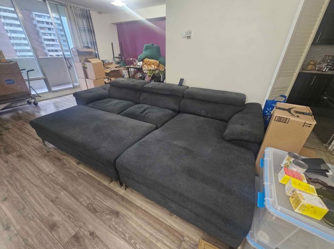 3 piece Sectional Sofa with ottoman dark grey - photo 2