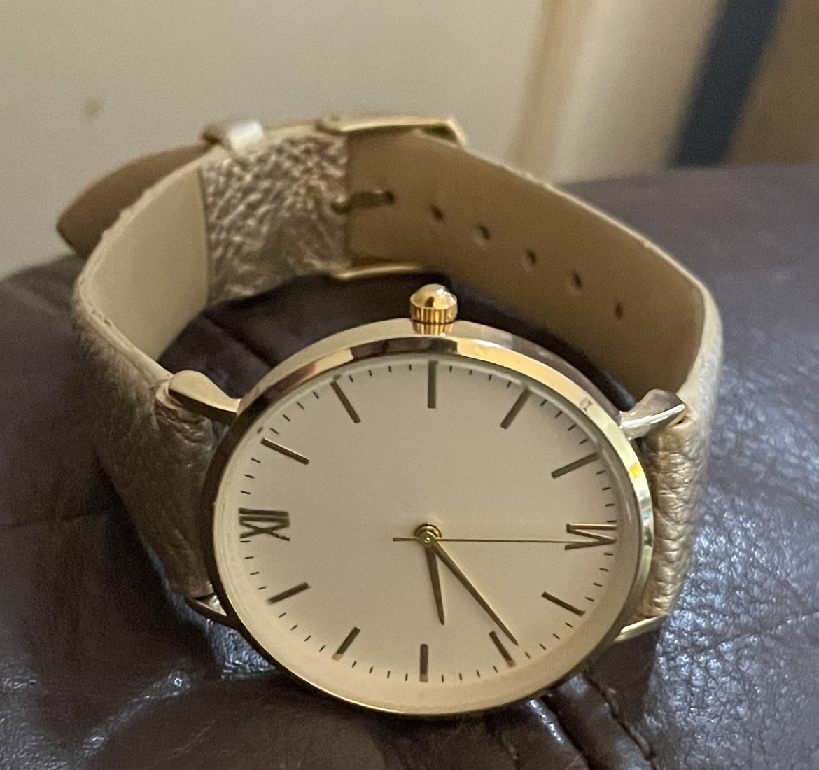 Gold Watch with Leather Band