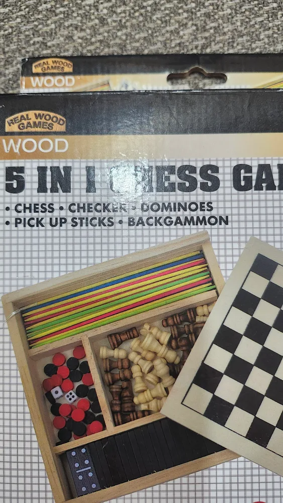 5 in 1 Chess Game with checker dominoes pickup sticks backgammon thumbnail