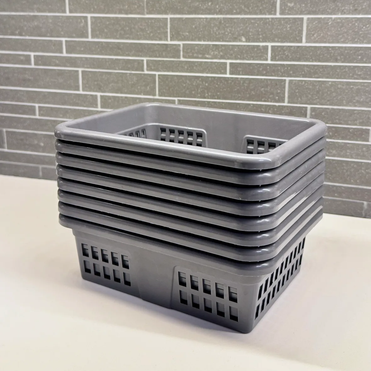 Set of 8 Grey Plastic Storage Baskets thumbnail