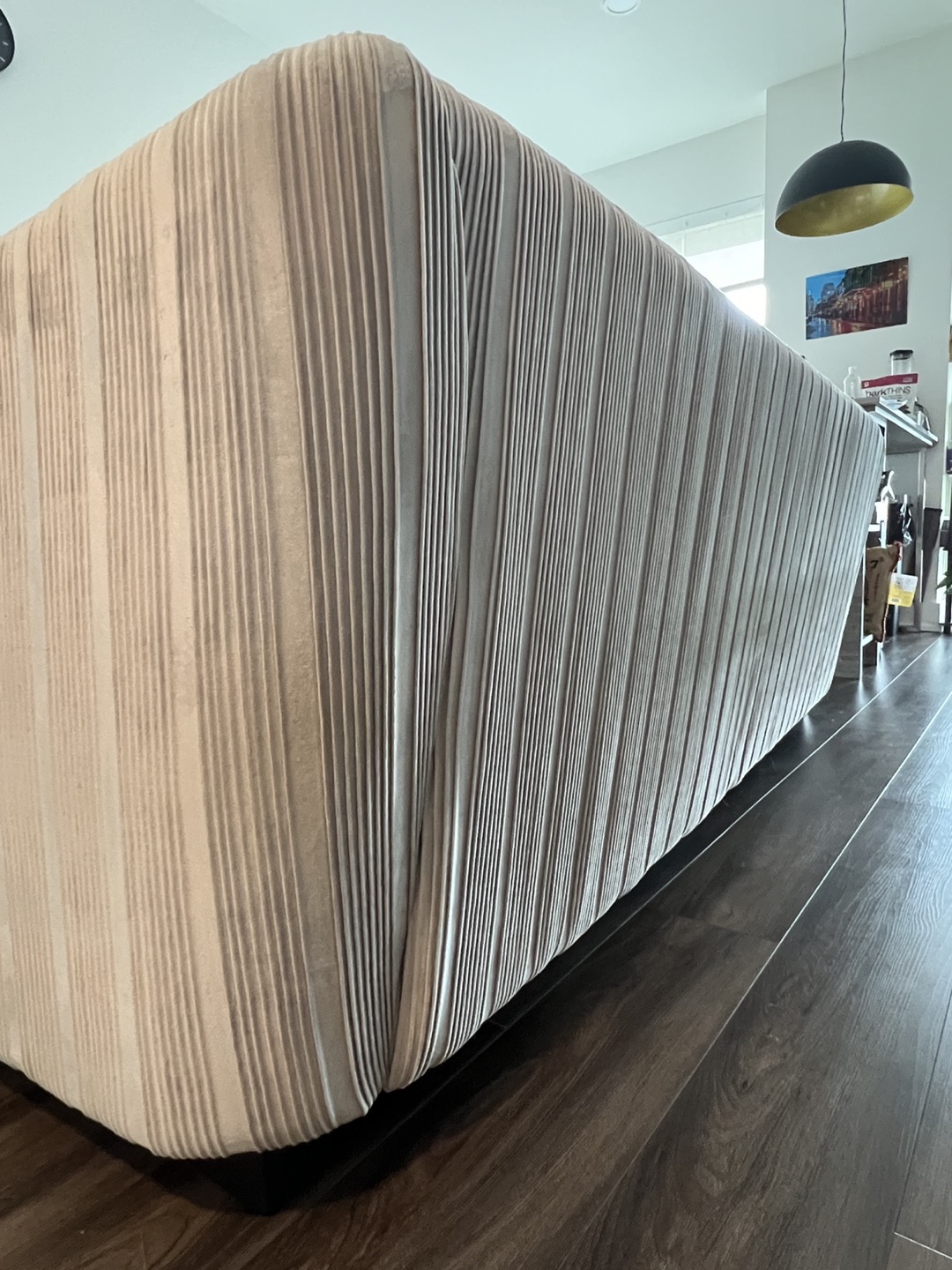 GREY PLEATED VELVET sofa