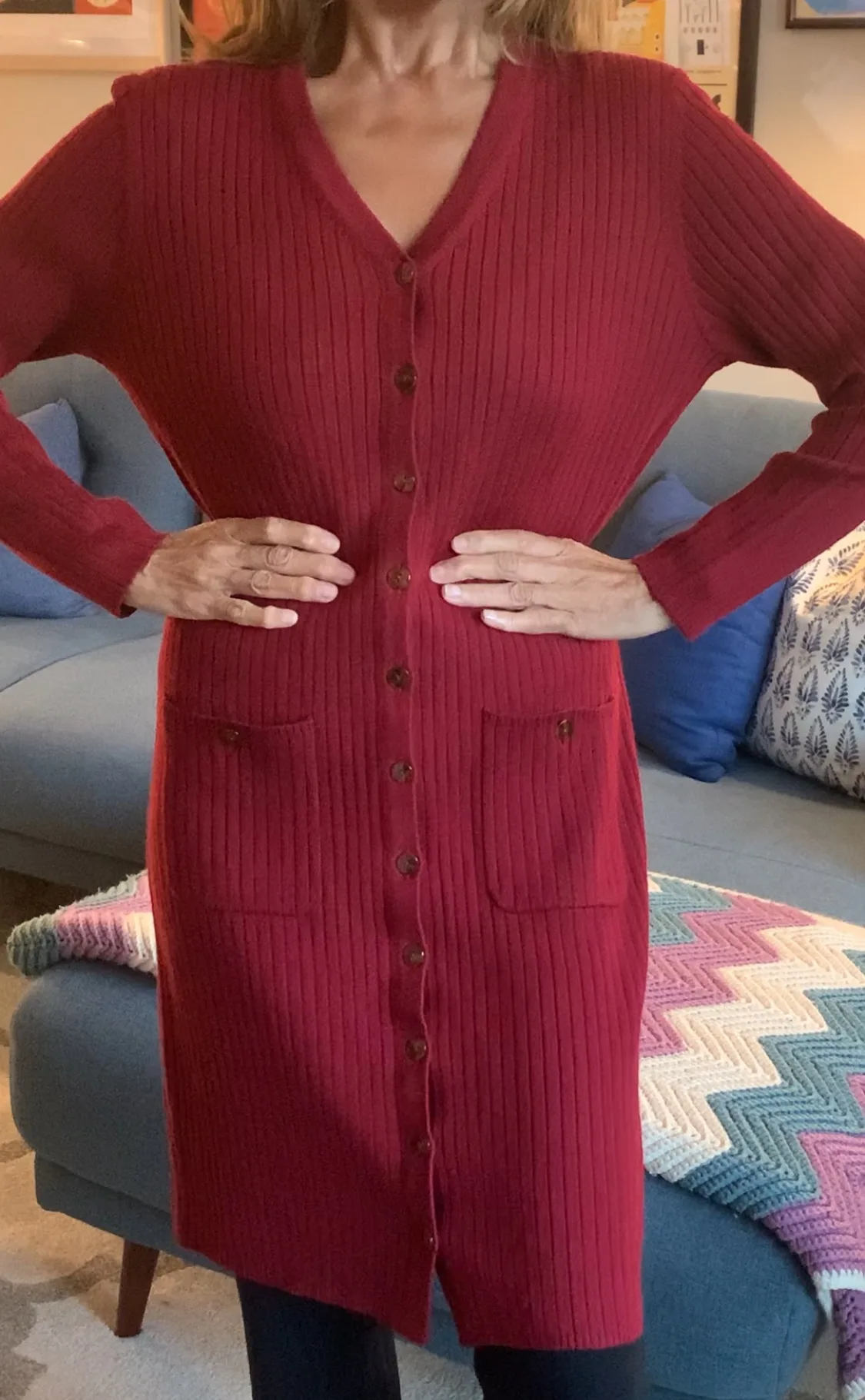 Vintage Red Wine Sweater Dress w/ Buttons thumbnail