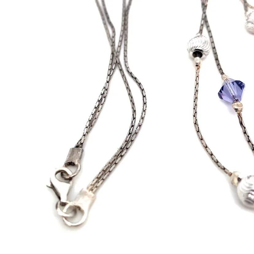 Double Chain Necklace with Pink/Purple Crystals image indicator(5)