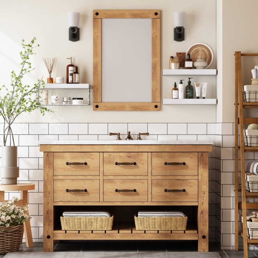 White Floating Bathroom Shelves - set of 3 and basket ( new ) - photo 5
