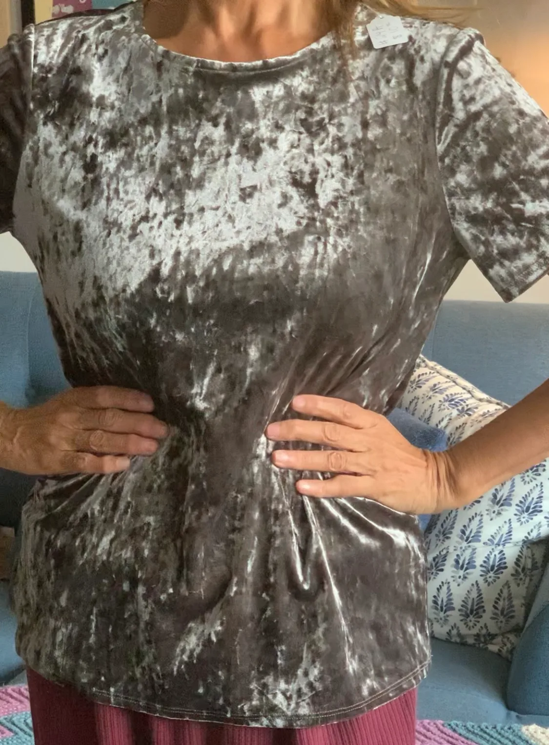 Gray/Silver Velvet Top with Tie Back image indicator(4)