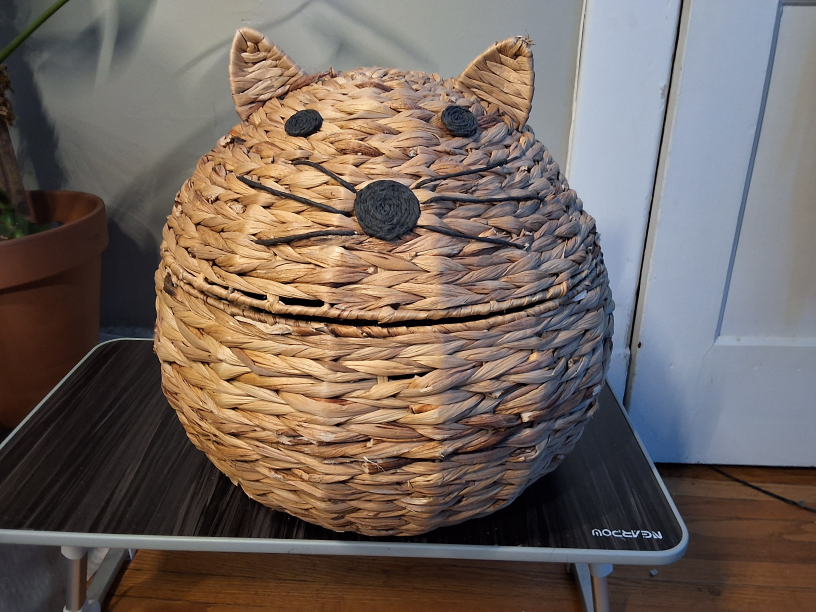 Cat Shaped Wicker Basket with Lid