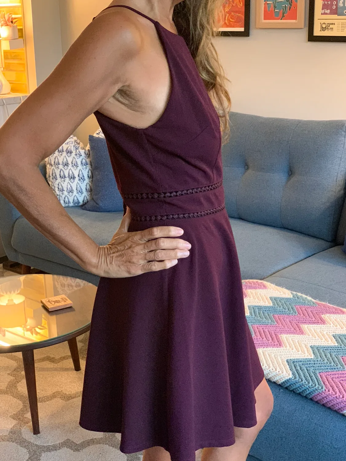 Plum Fit & Flair Dress w/ Cutout and Keyhole Detail image indicator(2)