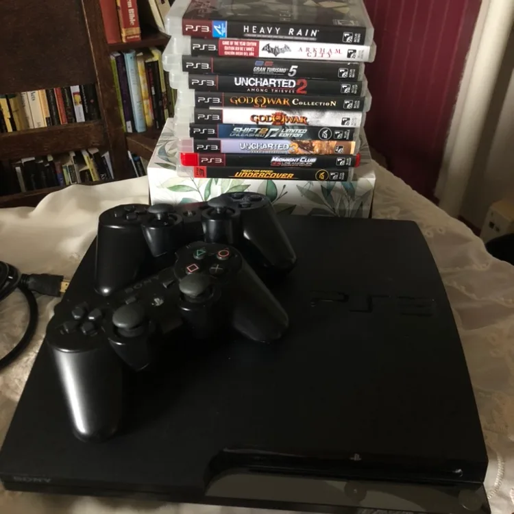 PS3 Slim Console + controls + Games  + Cables thumbnail