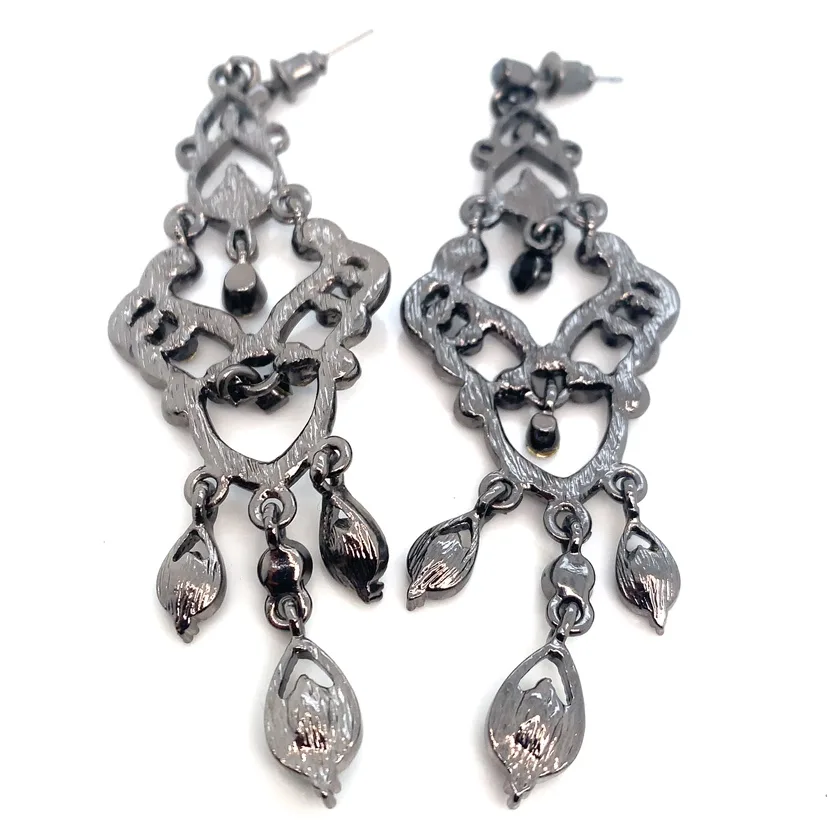 Black Crystal & Marcasite Chandelier Earrings image indicator(10)