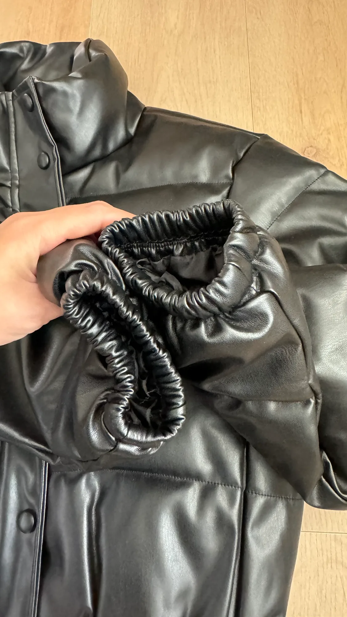 New! Black faux leather padded jacket image indicator(5)