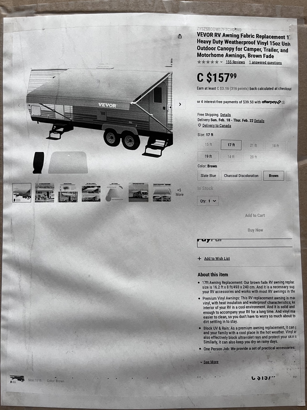 VEVOR RV Awning Fabric Replacement - photo 2
