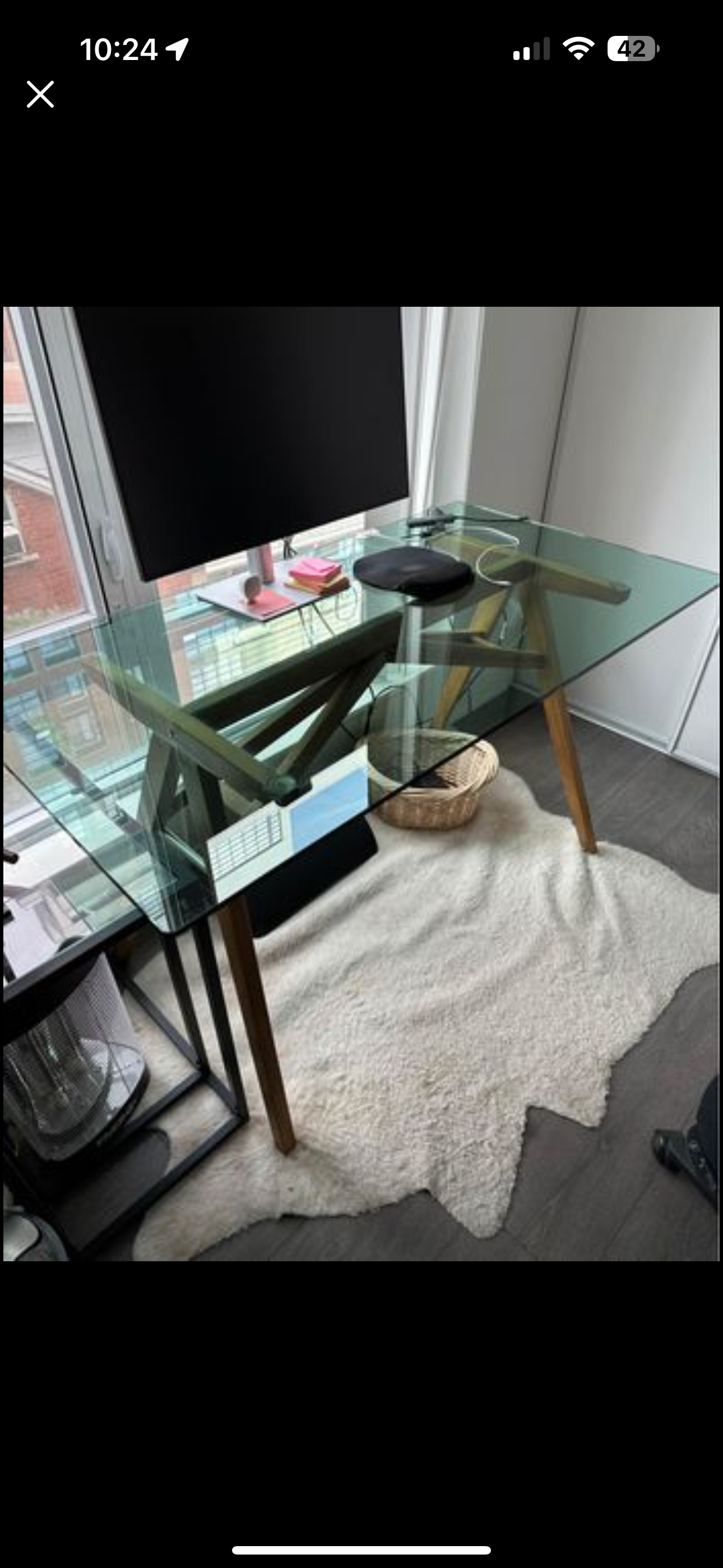 Glass Top Solid Wood Base Writing Desk - photo 4