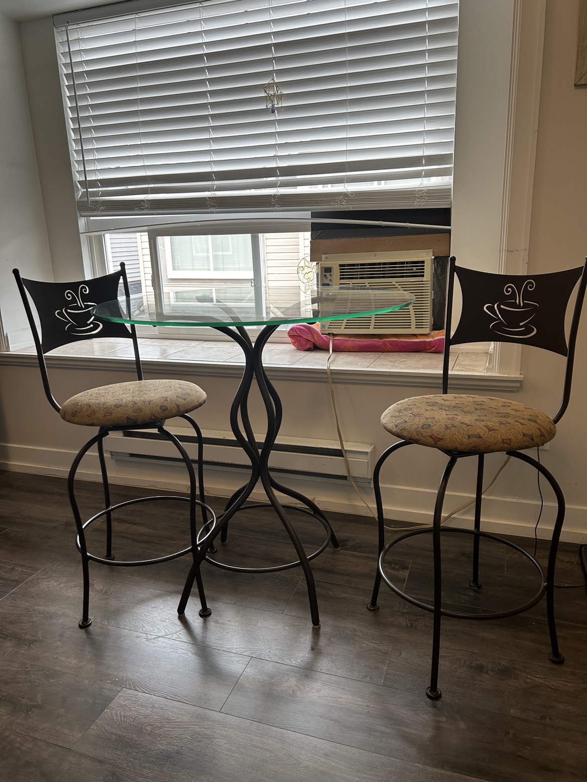 Glass Top Table and Two Stools