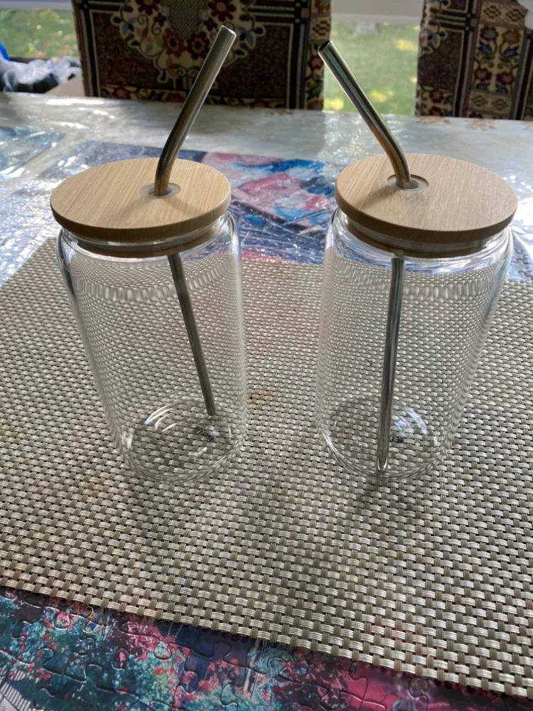 Two Glass Tumblers with Straws and Lid thumbnail