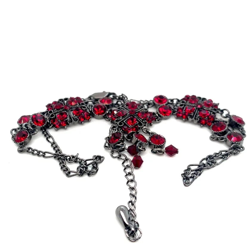 Red Rhinestones Choker Necklace with 3” extender image indicator(4)