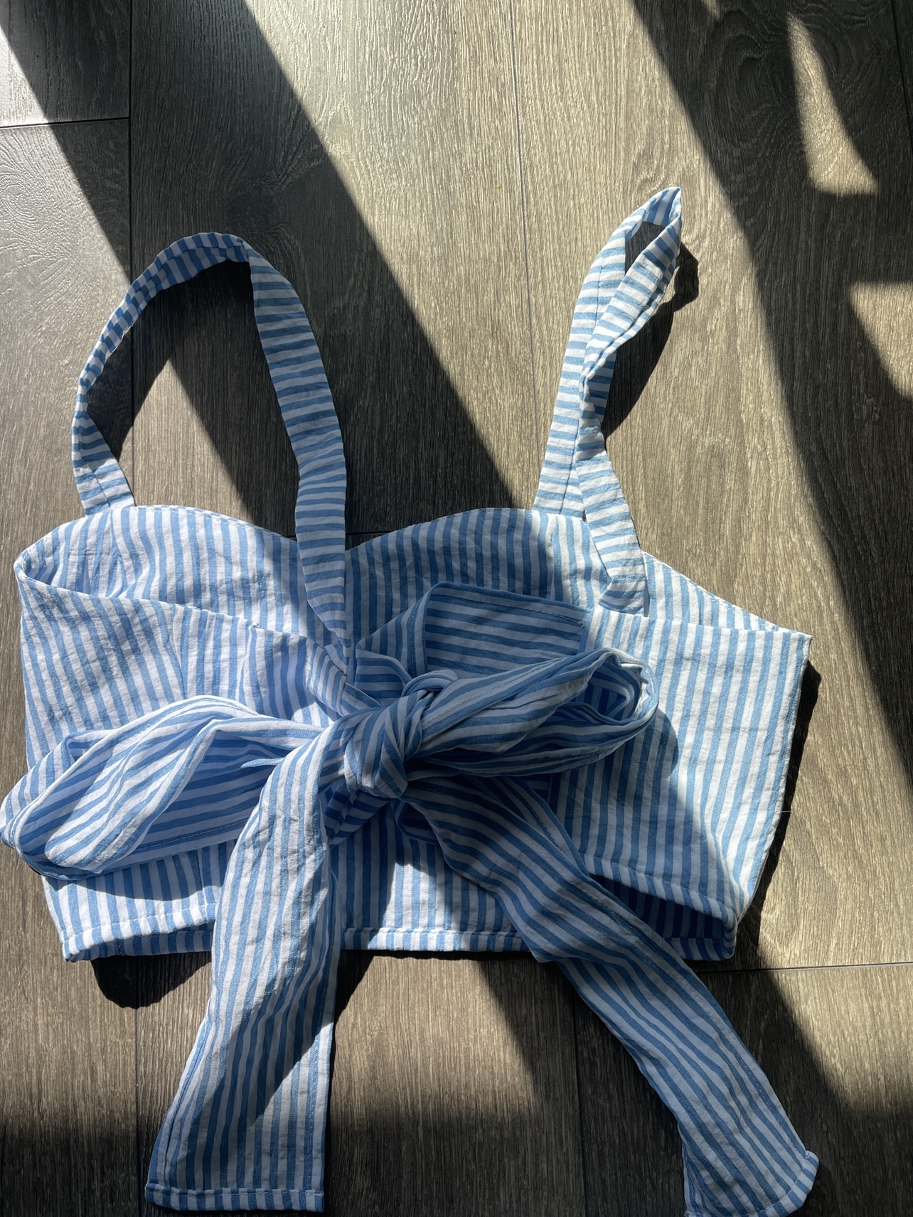 Blue Striped Crop Top & Shorts Set - photo 5