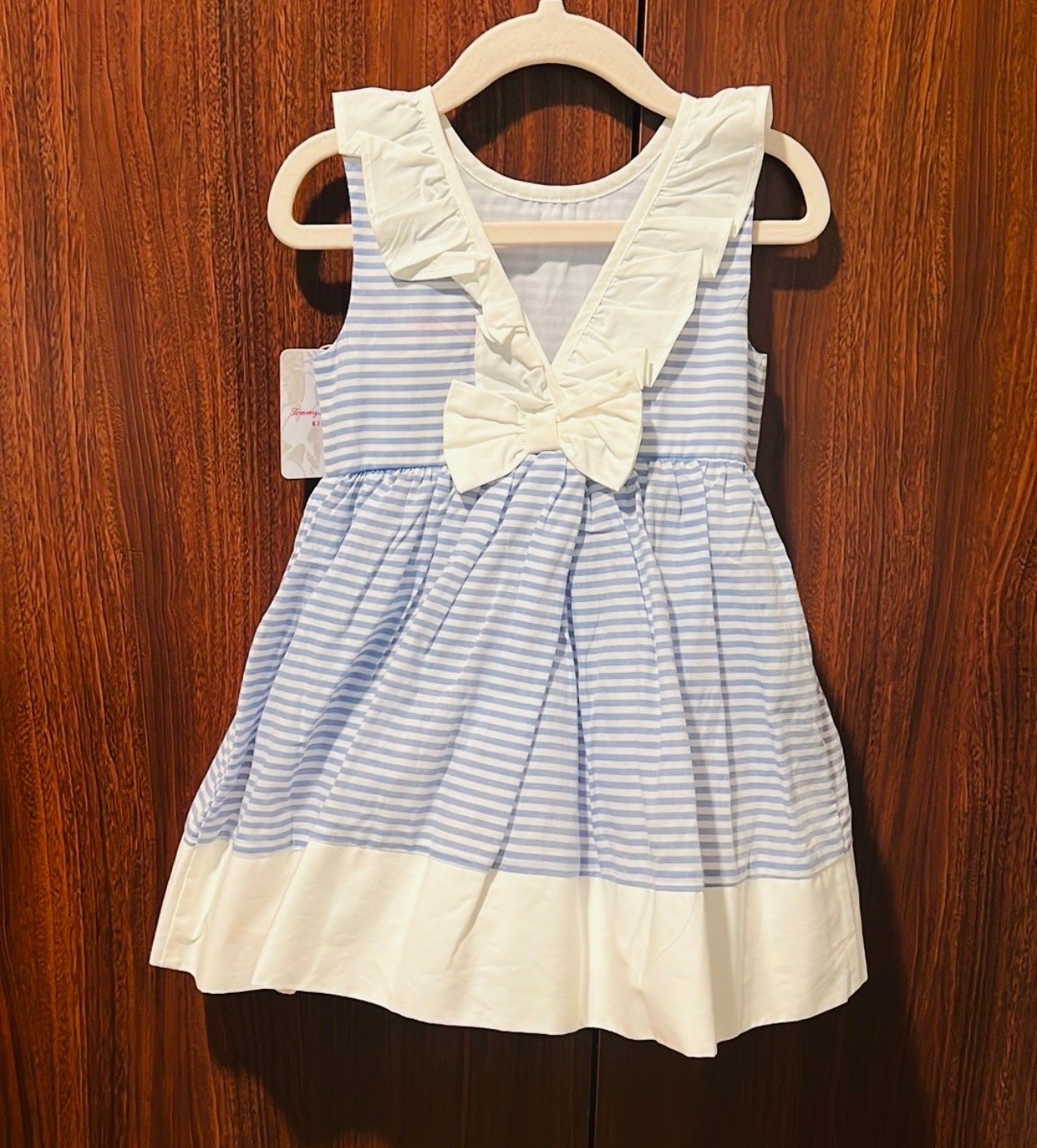 Blue and White Striped Dress with Bow - photo 2