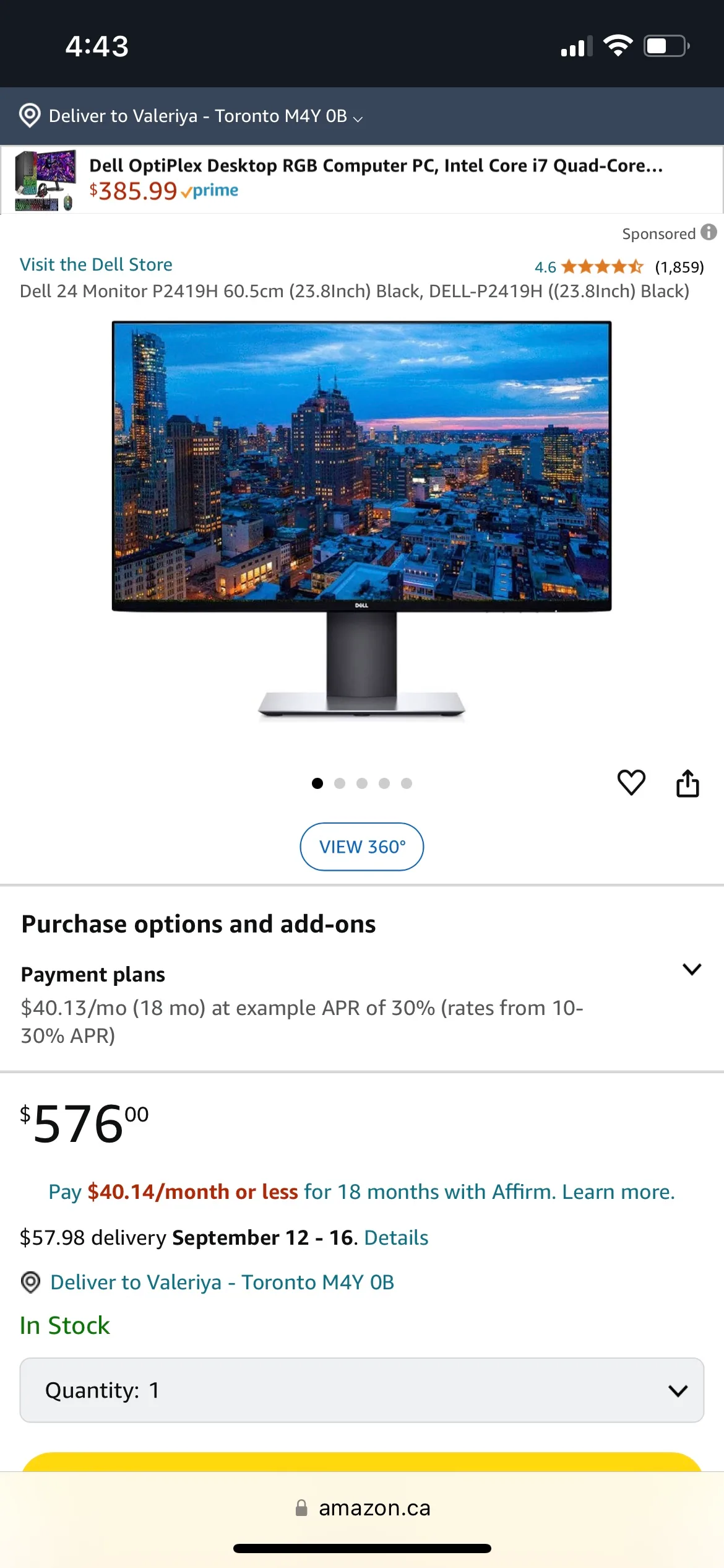 Brand new Dell P2419H Monitor (average market price 500$ + tax) thumbnail