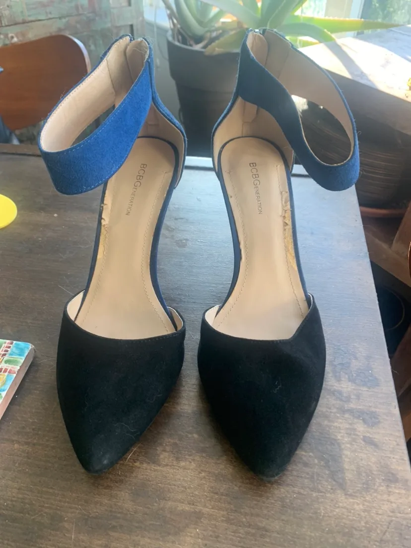 BCBG Generation Blue and Black ankle strap Heels image indicator(2)
