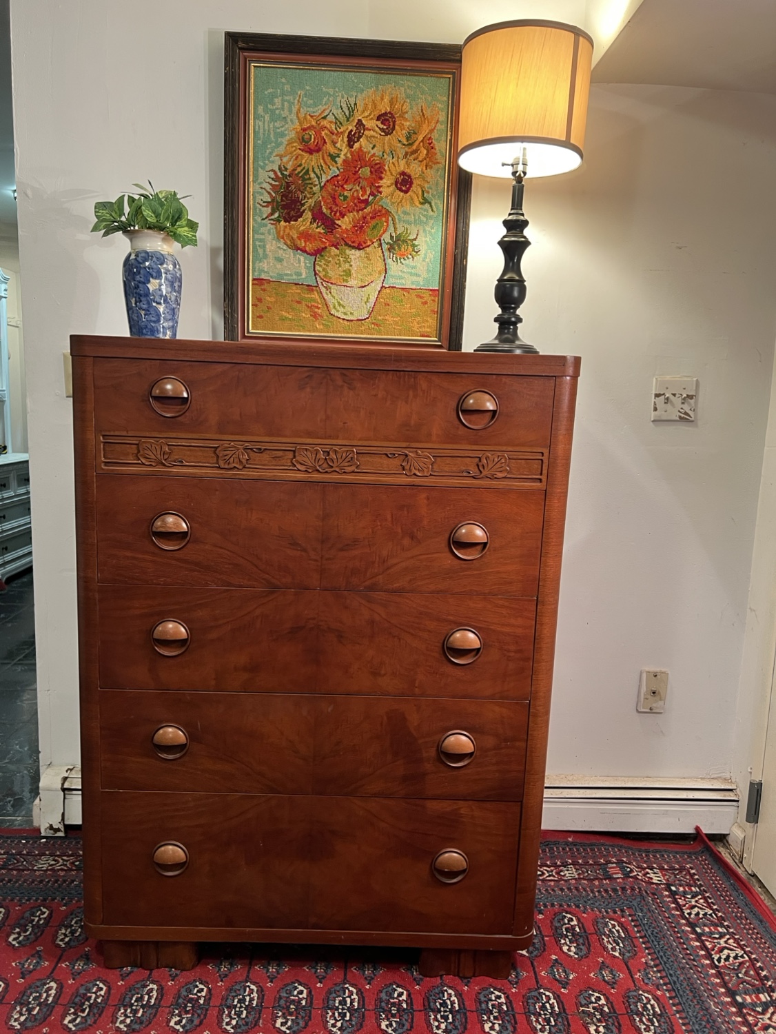 Art Deco Vintage 5 Drawers Dresser w/Wheels - Delivery Extra