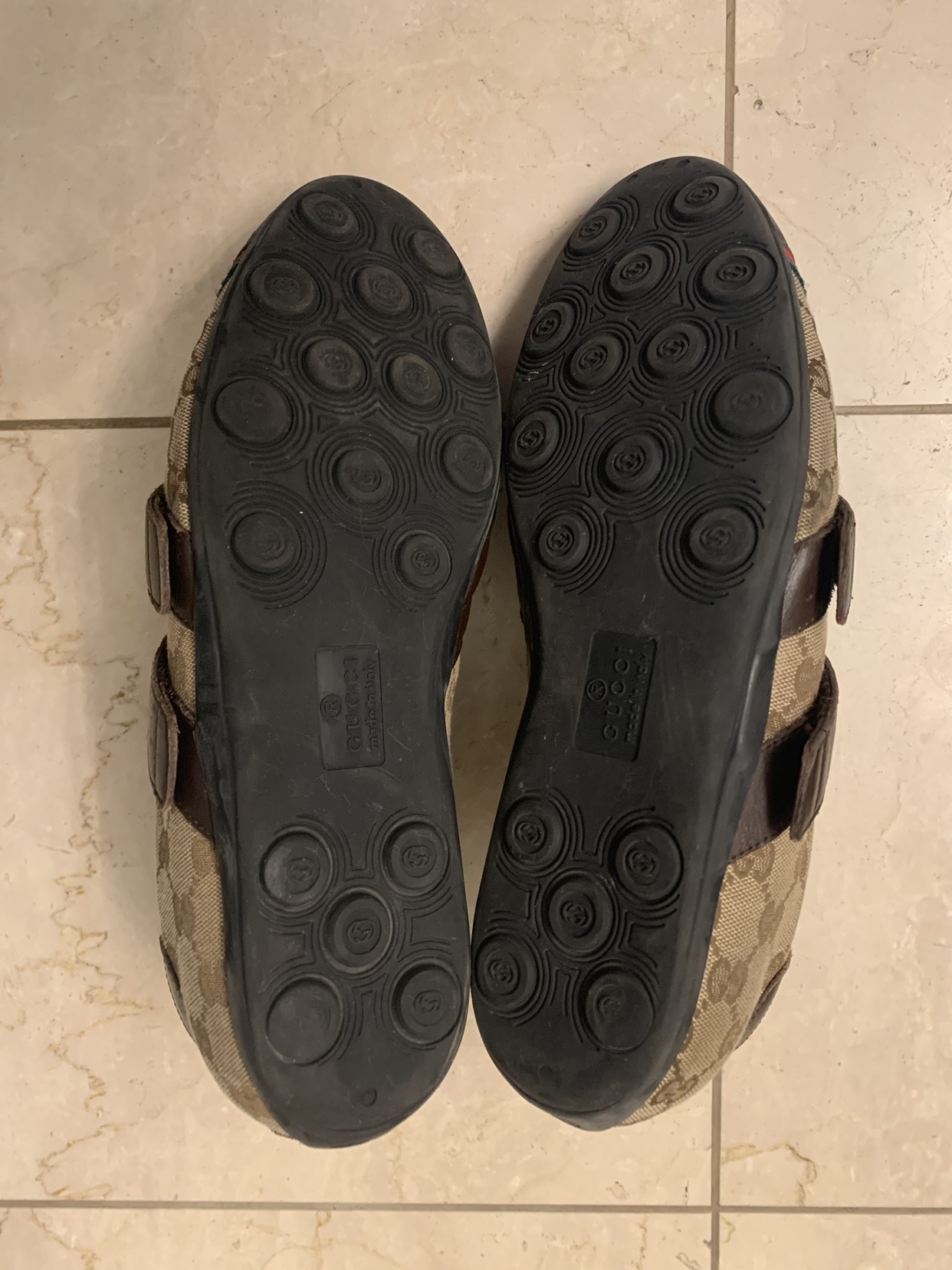 Gucci men’s Brown leather and Beige canvas Sneakers. Size 8.5 US - photo 4