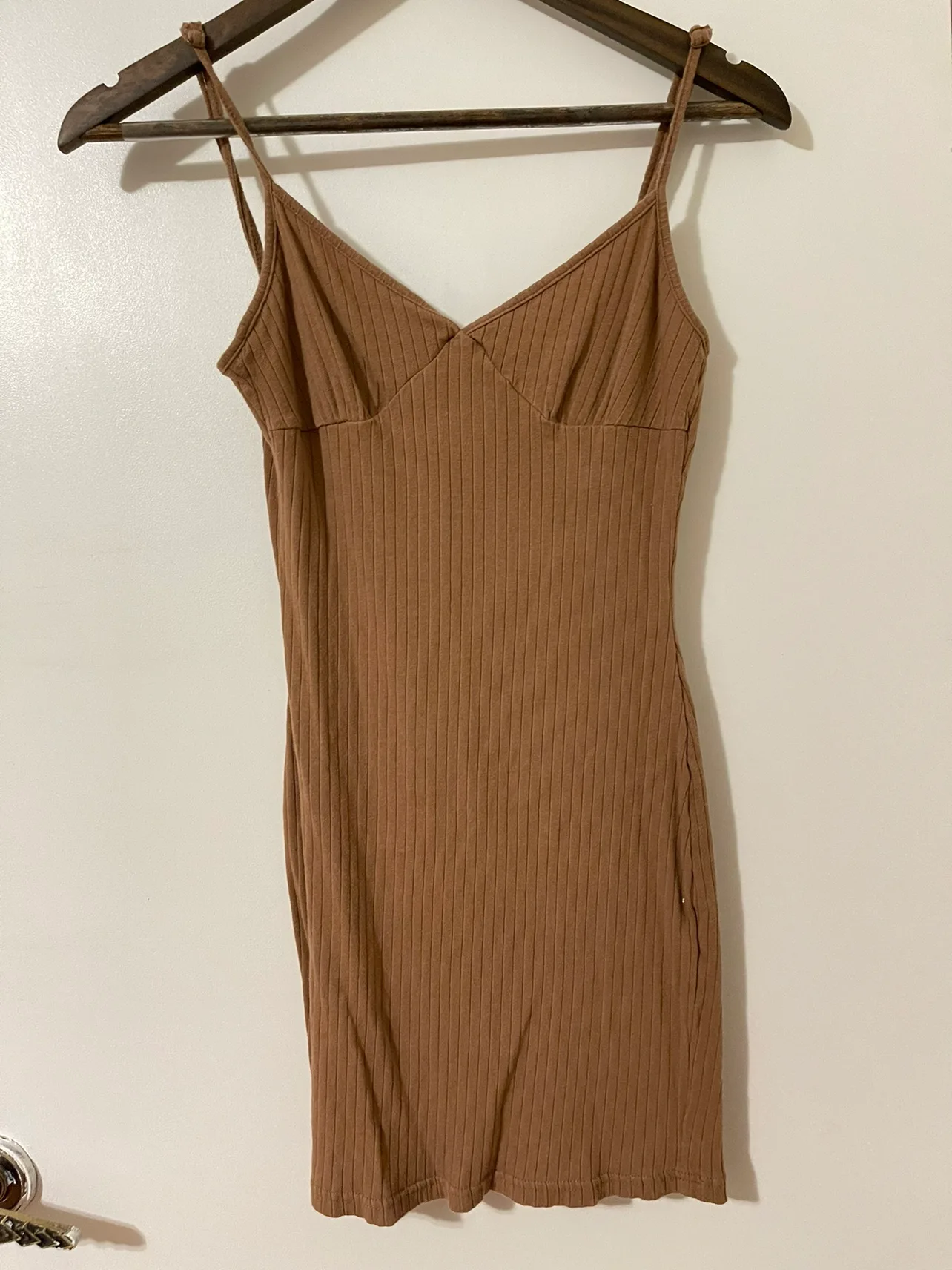 Brown Ribbed Slip Dress