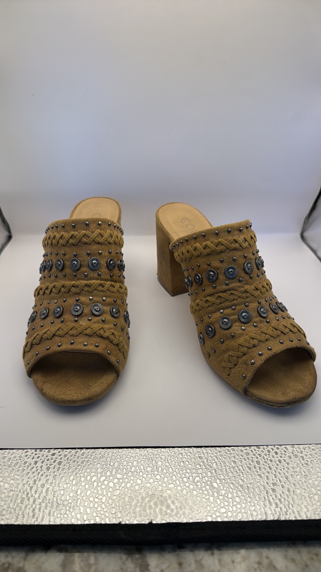 Brown Suede Buckle Mules