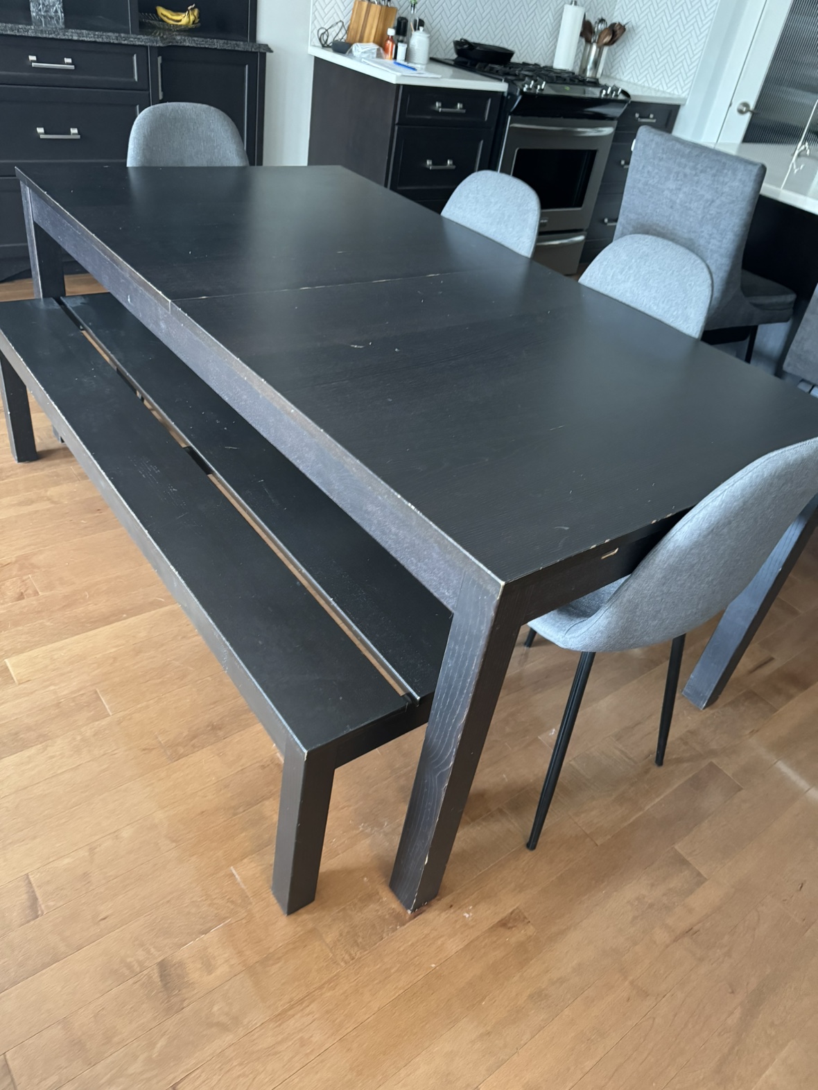 Black IKEA Dining Table with Bench
