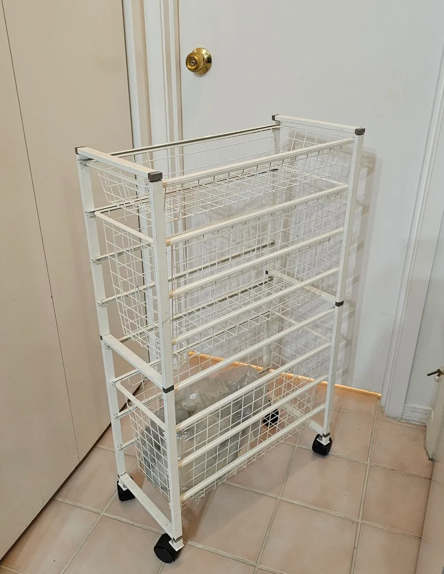 White Rolling  Storage Cart with 3 Pullout Baskets thumbnail