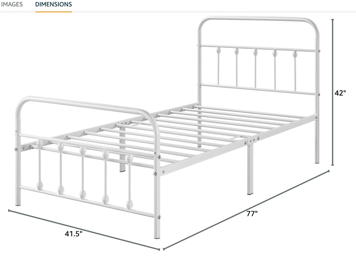 Twin bed, white metal frame. - photo 2