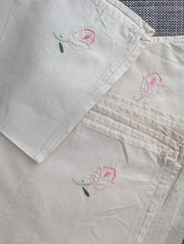 Set of eight vintage embroidered tea towels / napkins image indicator(2)