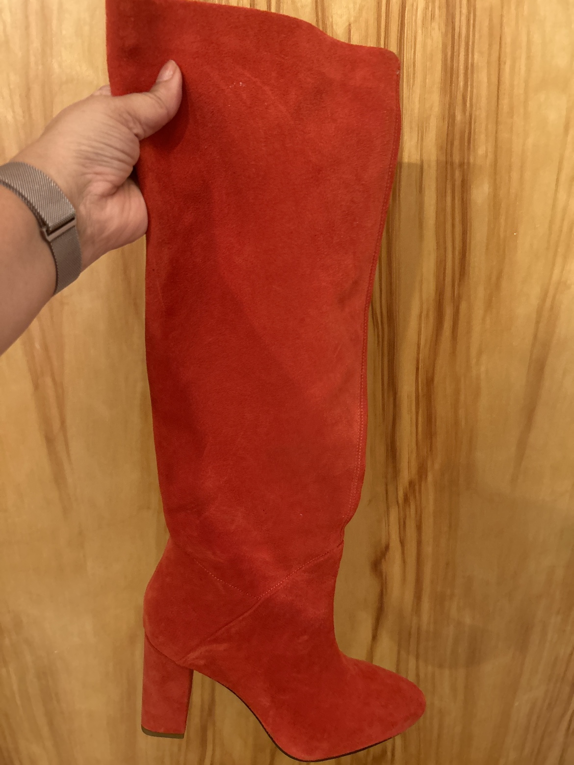 Red Suede Knee High Boots