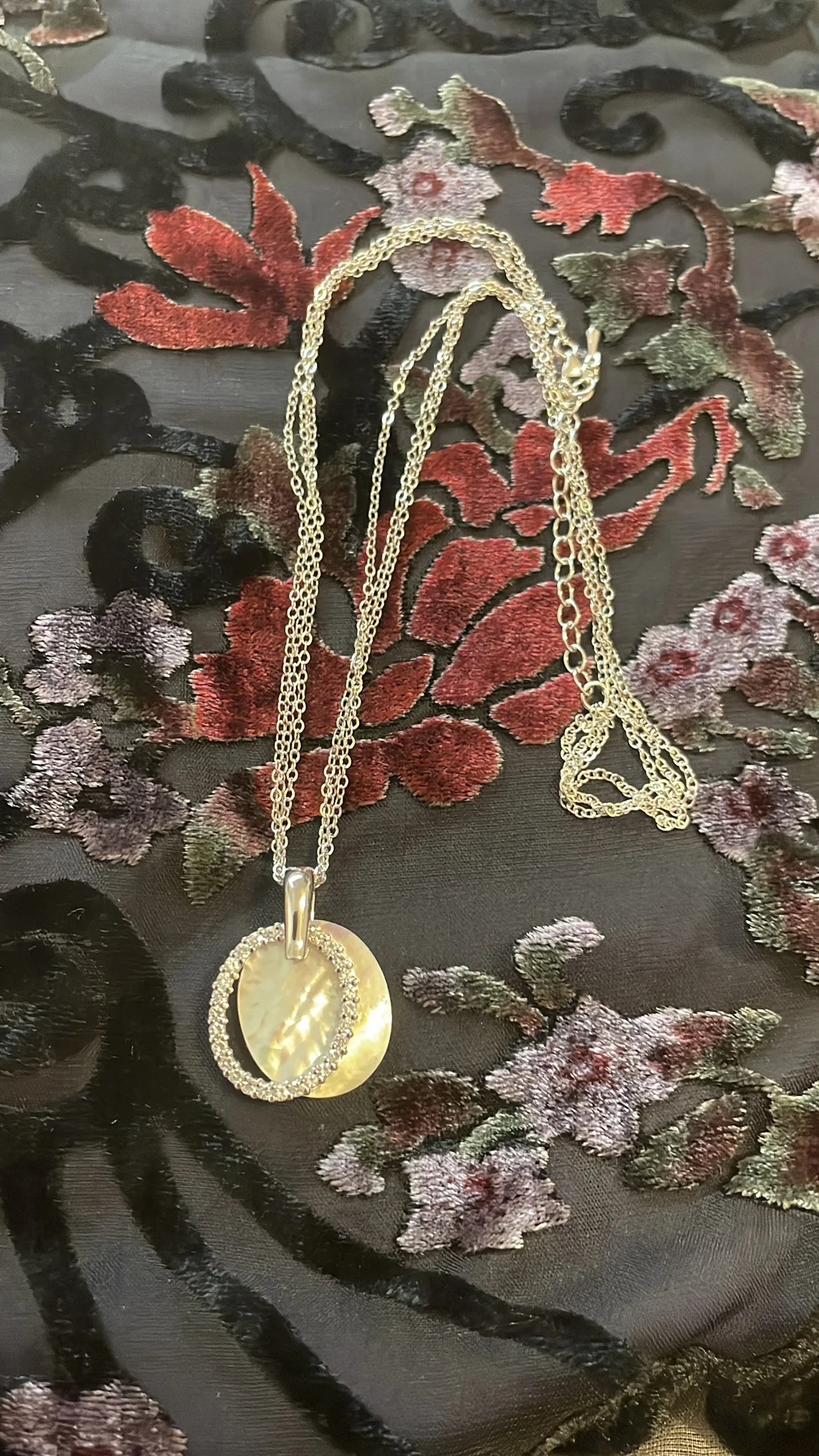 925 Silver Triple Chain  Necklace with Mother of pearl & CZ thumbnail