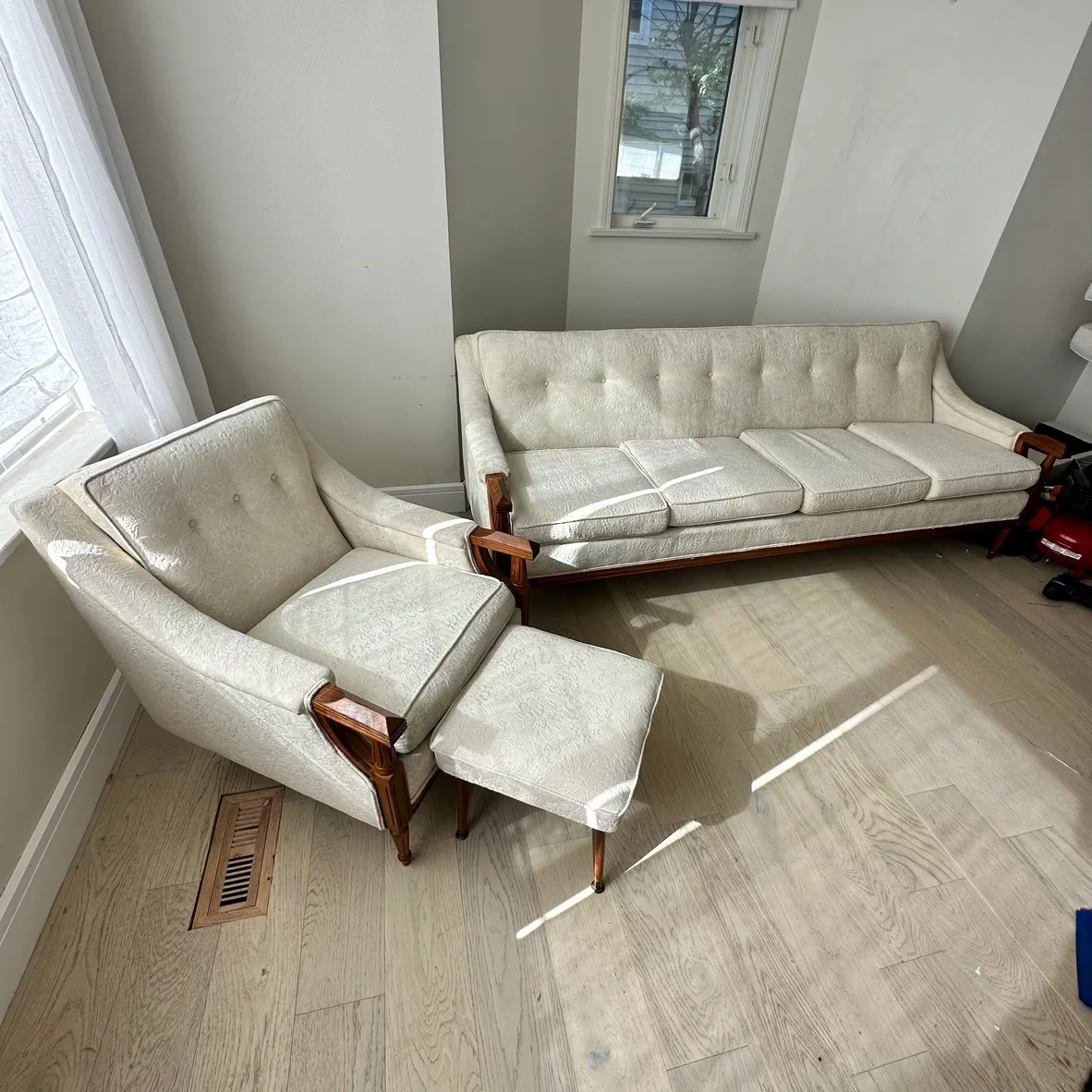 Set of Ivory White 4-seat sofa and armchair with ottoman image indicator(6)