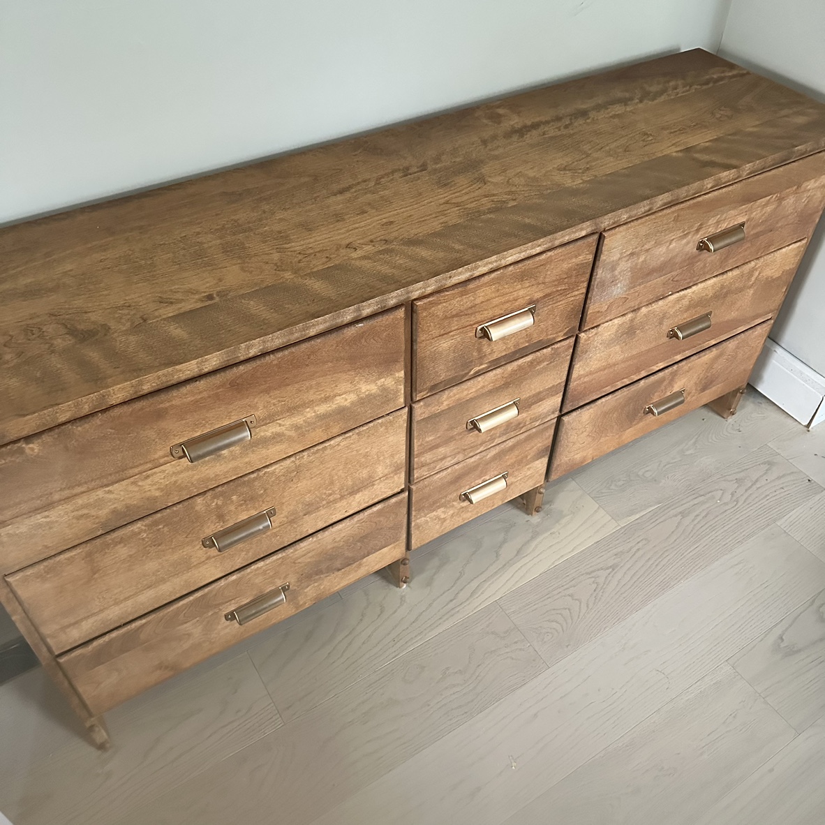 5 feet Solid wood 9 drawer dresser with copper colored pulls