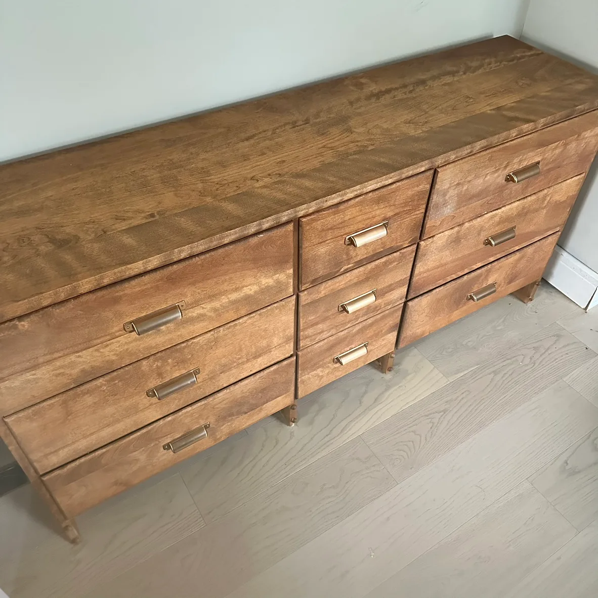 5 feet Solid wood 9 drawer dresser with copper colored pulls