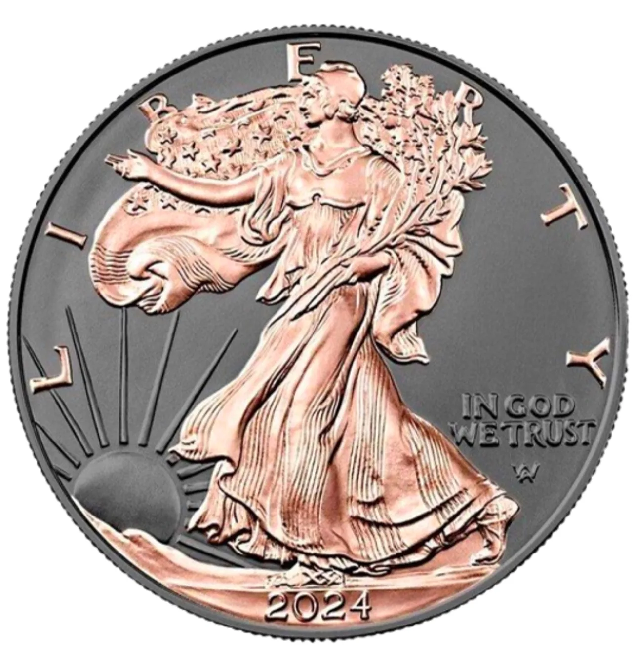 2024 Black Ruthenium Fine Silver American Eagle - 23K Rose Gold thumbnail