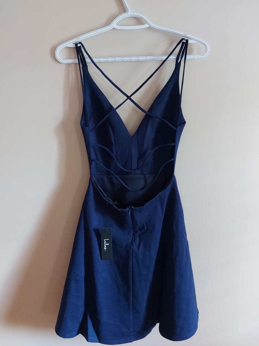 Lulus Navy Blue Strappy Back Skater Dress -S - photo 2