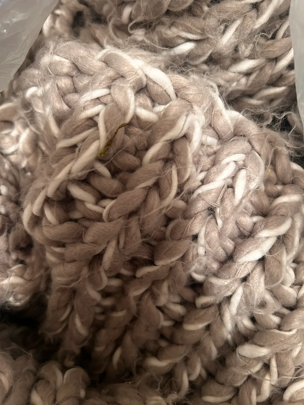 Grey and White handmade Knit blanket image indicator(2)