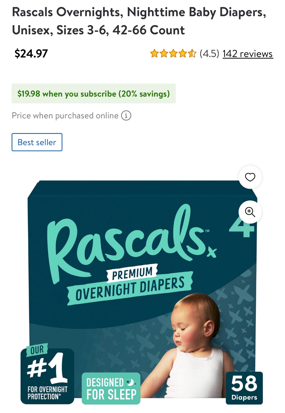 Rascals Premium Overnight Diapers Size 4 (pack of 1 - 29ea)
