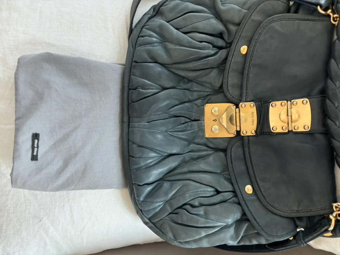 Miu Miu blue Matelasse coffer Leather Bag image indicator(9)