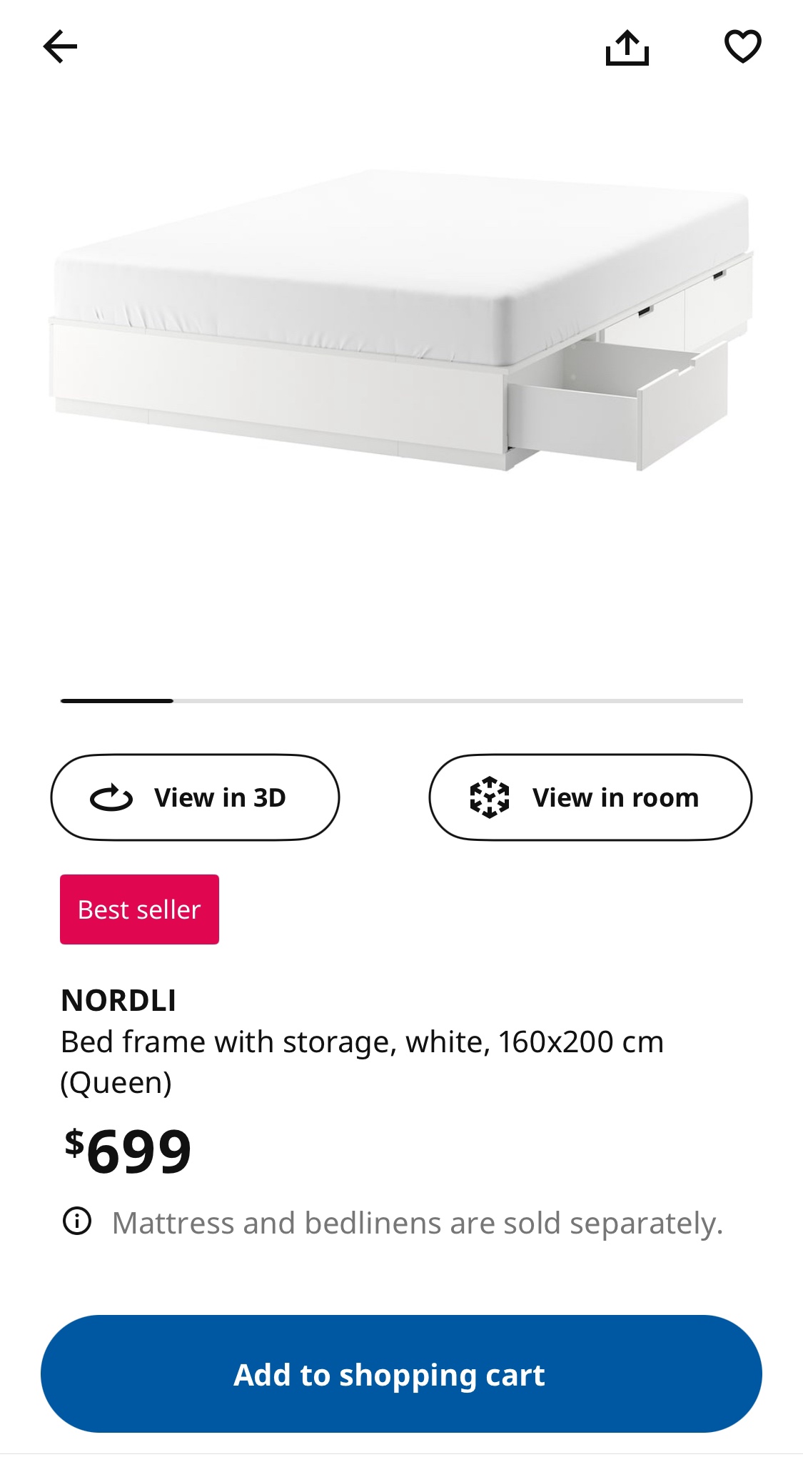 Ikea Nordli Queen Bed Frame with Storage