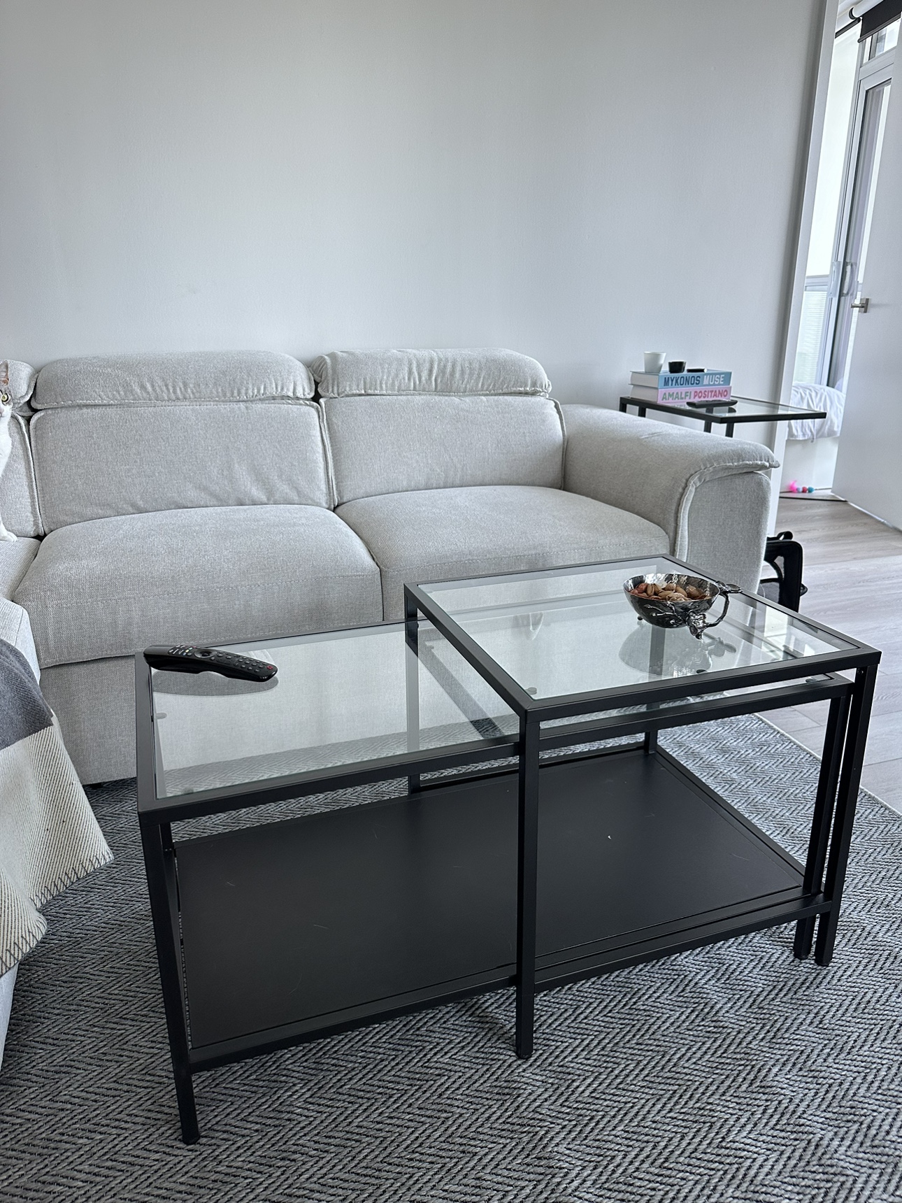 VITTSJÖ Nesting tables, set of 2, black-glass