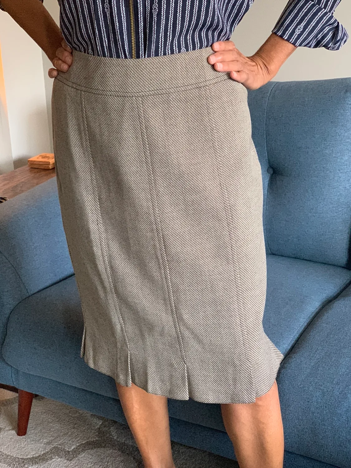 90s Brown & Tan Herringbone Skirt | 100% Wool | Fully Lined thumbnail