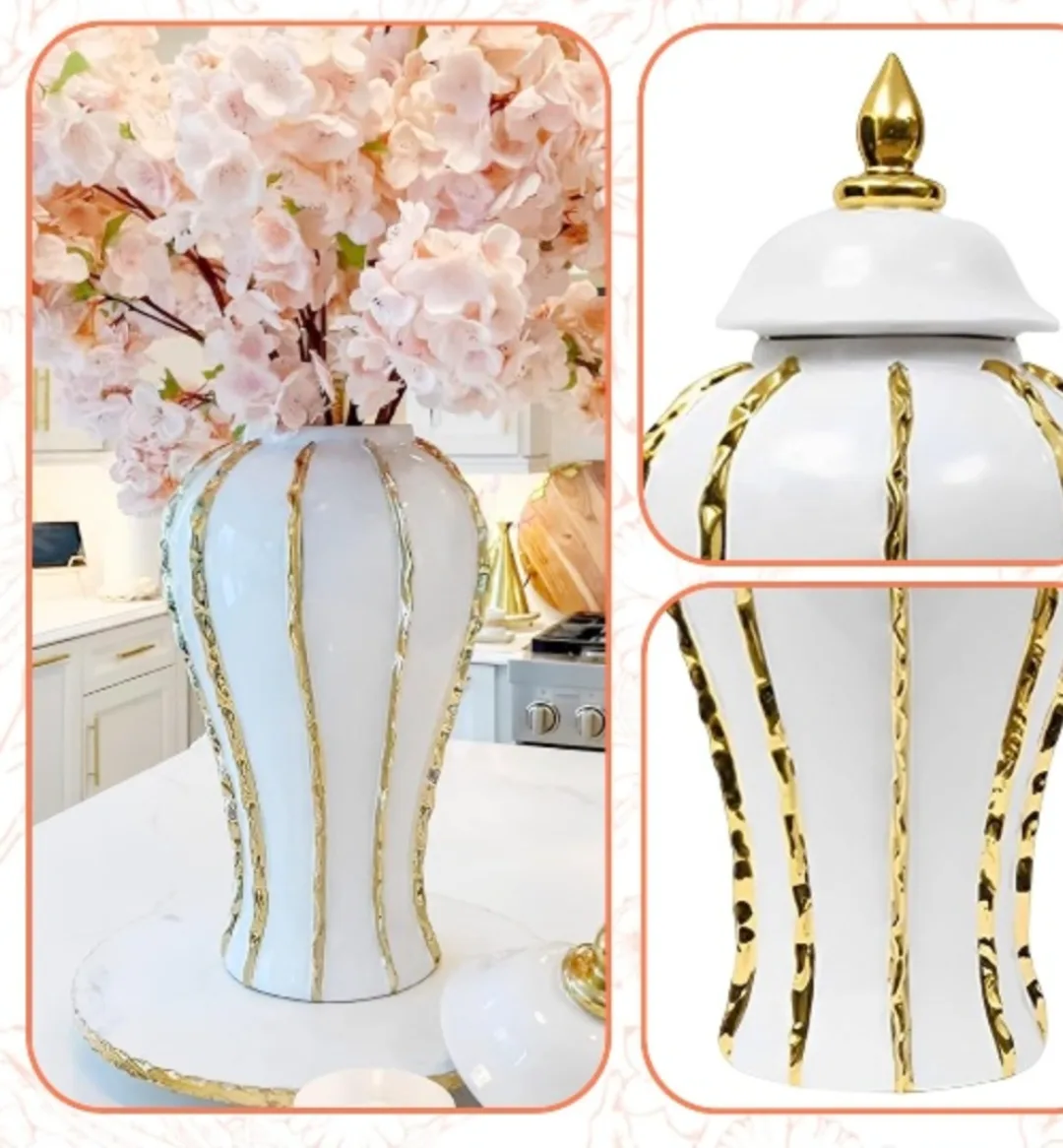Brand new White and Gold luxury Ginger jar with lid image indicator(2)